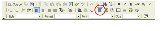 The rich-text toolbar, with the book icon circled