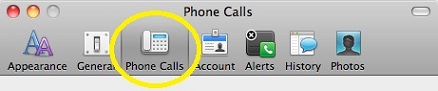 The Phone Calls icon appears in the menu bar between the General and Account icons.