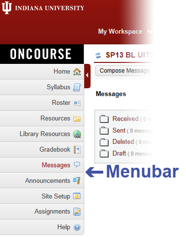 The menubar is a column of links along the left side of the screen.