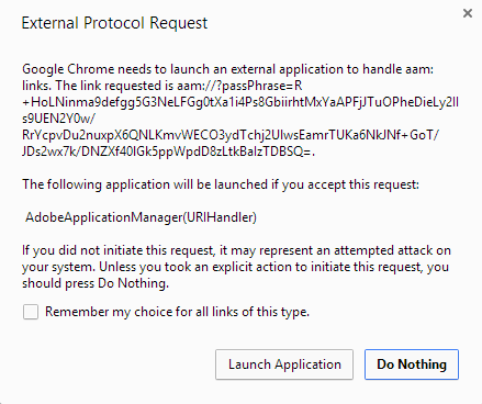 Screenshot of External Protocol Request pop-up