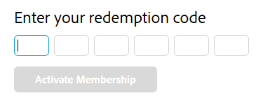 Screenshot of Adobe redemption code boxes