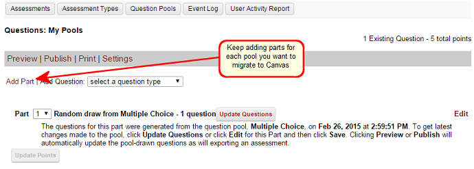 screenshot of questions page with add part link emphasized