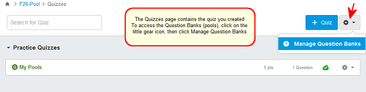 screenshot of quizzes page with gear icon highlighted