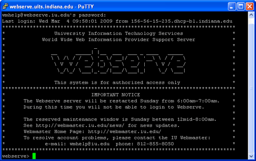 PuTTY command prompt screenshot