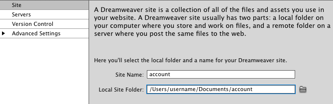 Dreamweaver site window screenshot