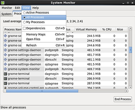 Karst Desktop: Selecting processes in System Monitor