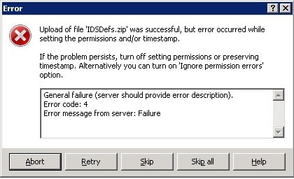 Example WinSCP error message