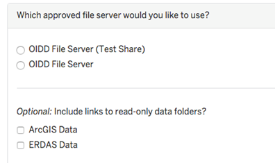 Dialog box listing available file servers for sharing files