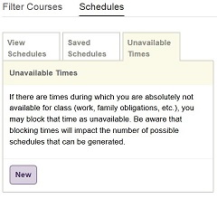 Unavailable times tab