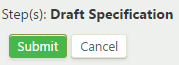 Data Cookbook draft specification step with submit and cancel buttons