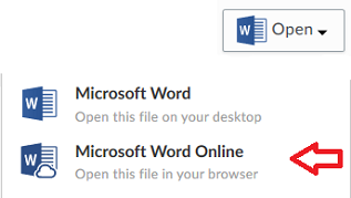 Menu highlighting Microsoft Word Online option