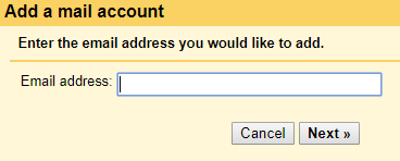 Gmail add a mail account screen with email address field