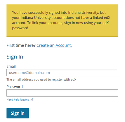Prompt to link your IU and edX accounts
