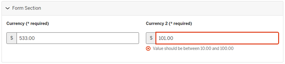 How the Currency element displays on a live form