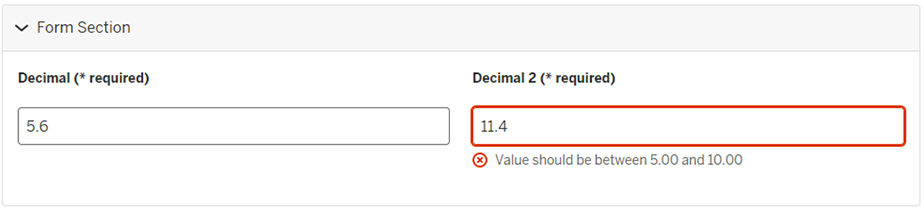 How the Number (decimal 2) element displays on a live form