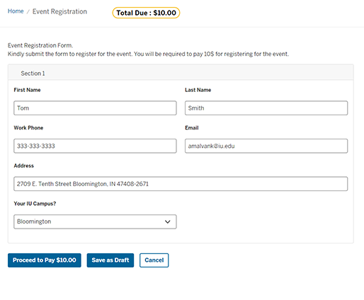 Example payment collection form