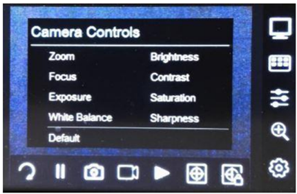Camera Controls screen on the HoverCam Ultra 8