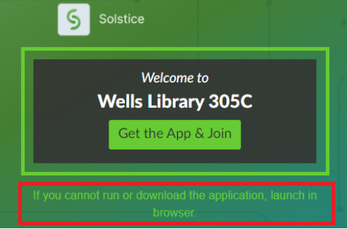 To connect to a Solstice display from a web browser, navigate to the IP address in the lower left corner of a Solstice display, and then click 'the launch in browser' message.