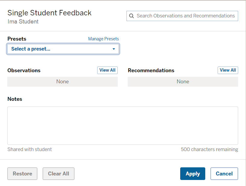 Single student feedback