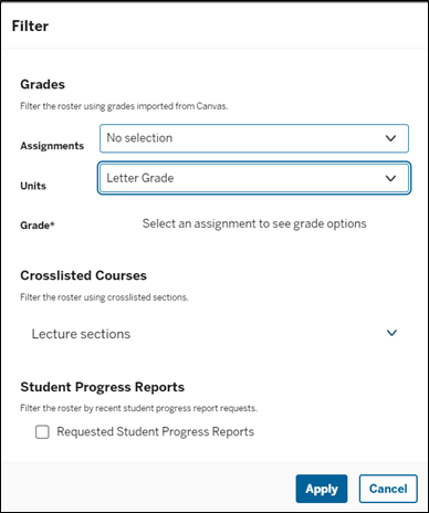 Progress report filter option