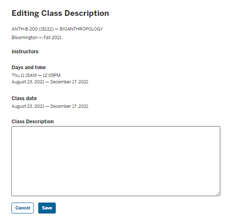 Editing Class Description page