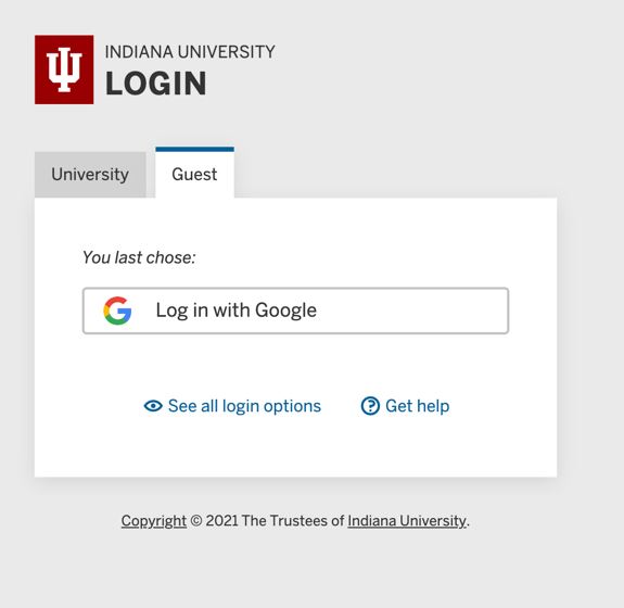 IU Login screen with last-used login method