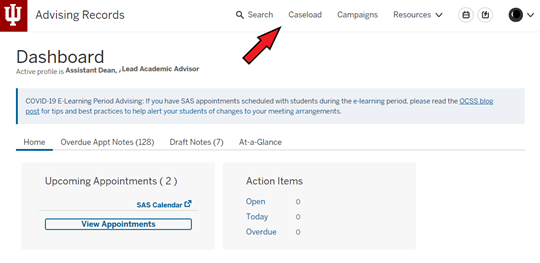 AdRx Dashboard with Caseload link highlighted