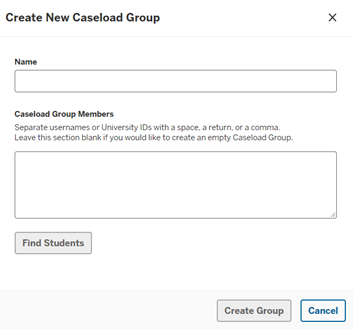 Create new Caseload group pop-up