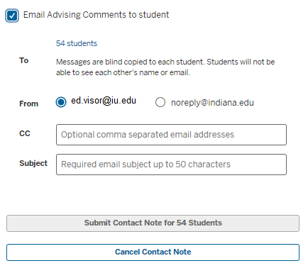 Email Advising Comments to student