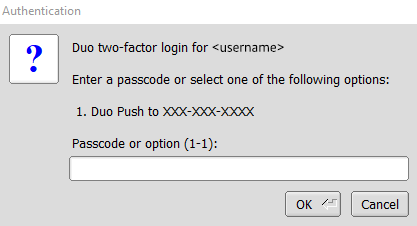 Duo two-factor authentication options for logging into RED