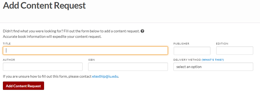 'Add Content Request' form screenshot