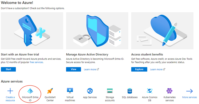 Entra ID on the Azure homepage